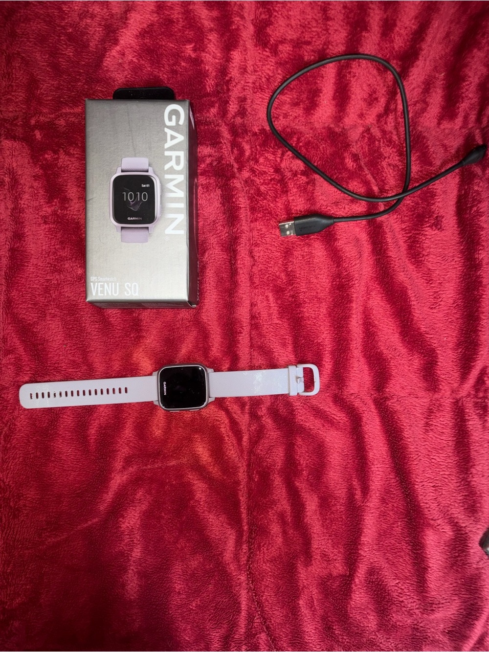 garmin Venu Sq Smartwatch - Lavender Band, Black Display